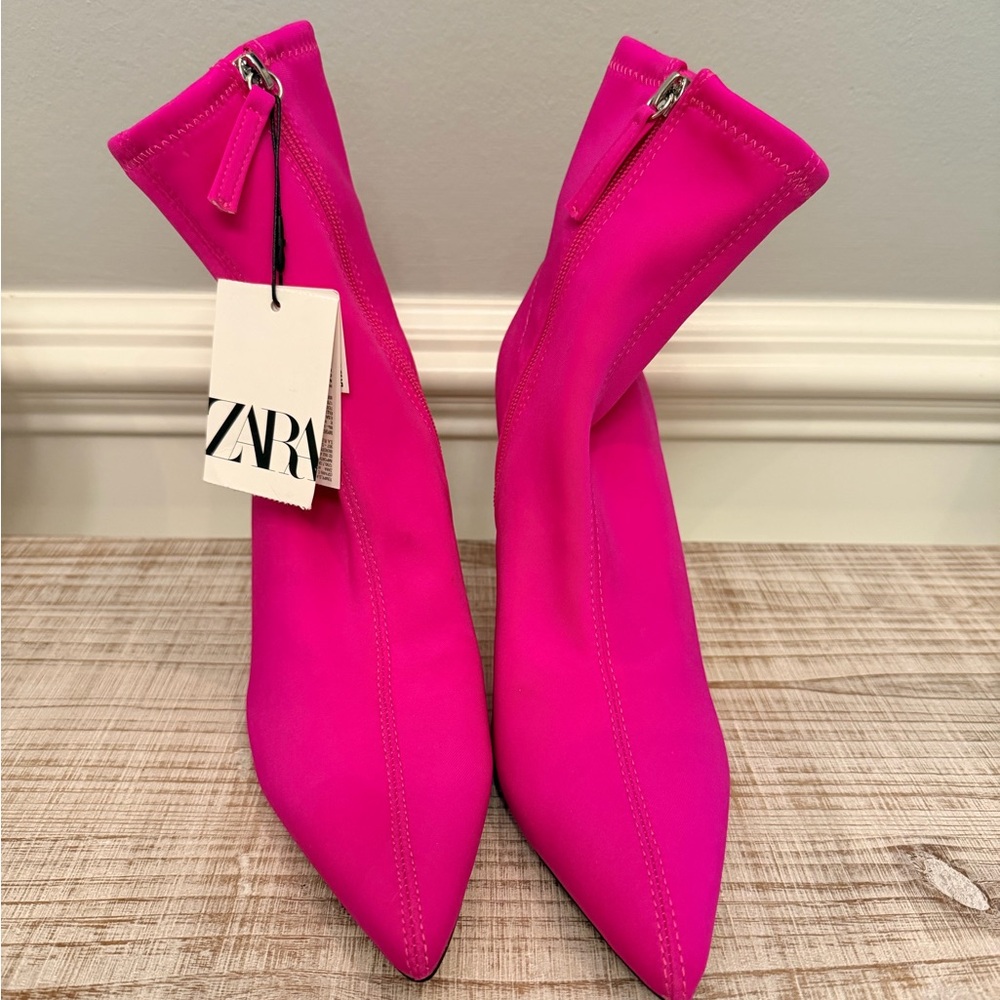 ZARA HIGH STRETCH SOCK BOOTS — HOT PINK
